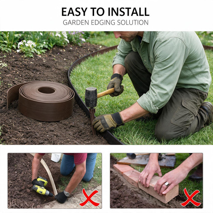 Flexible Lawn Edging with Plastic Pegs