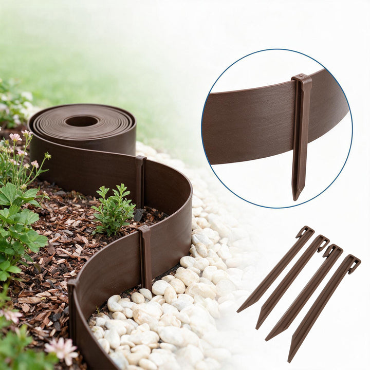 Flexible Lawn Edging with Plastic Pegs