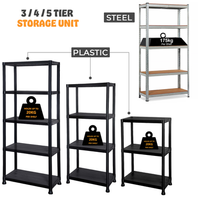 3/4/5 Tier Plastic Racking Shelving Storage Unit
