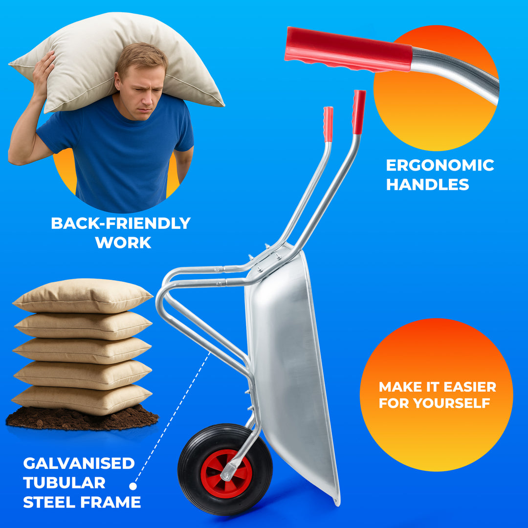 65 Liter Wheelbarrow Metal Cart Heavy Duty