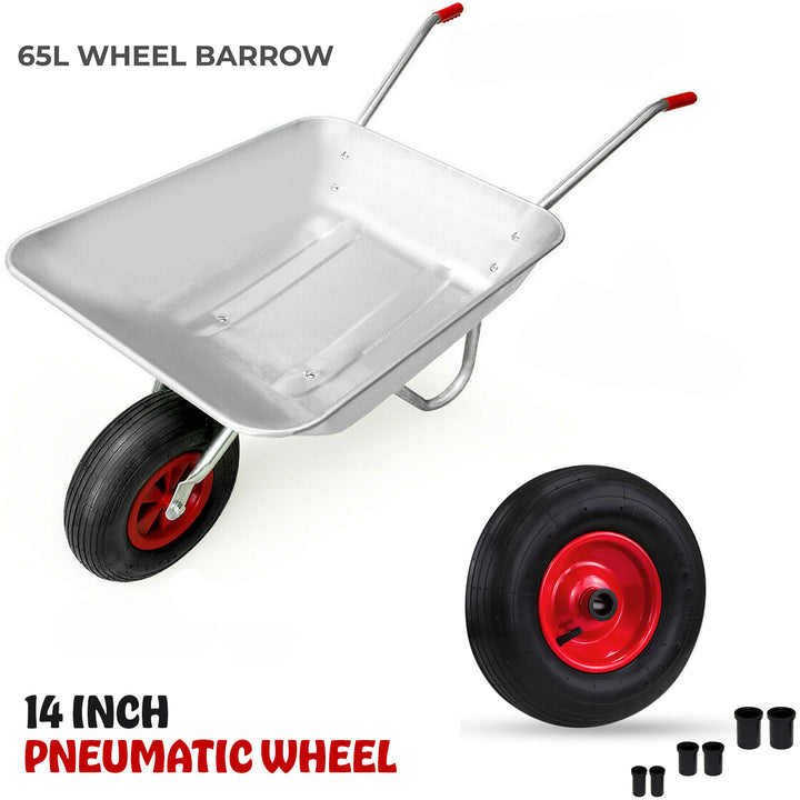 65 Liter Wheelbarrow Metal Cart Heavy Duty