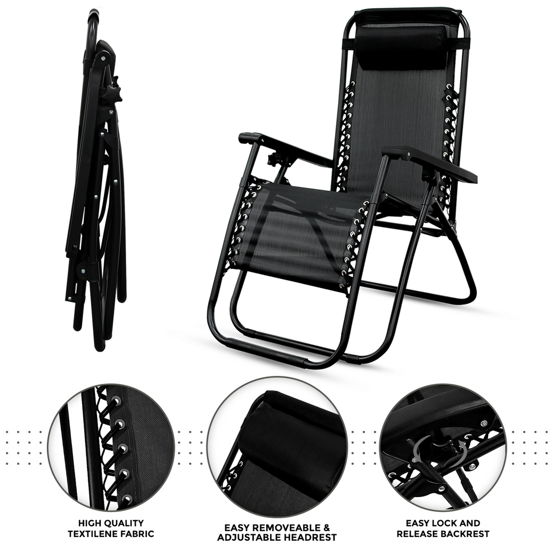 Set of 2 Zero Gravity Chair Sun lounger with Cup Holder