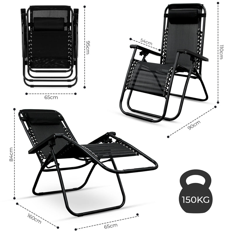 Set of 2 Zero Gravity Chair Sun lounger with Cup Holder
