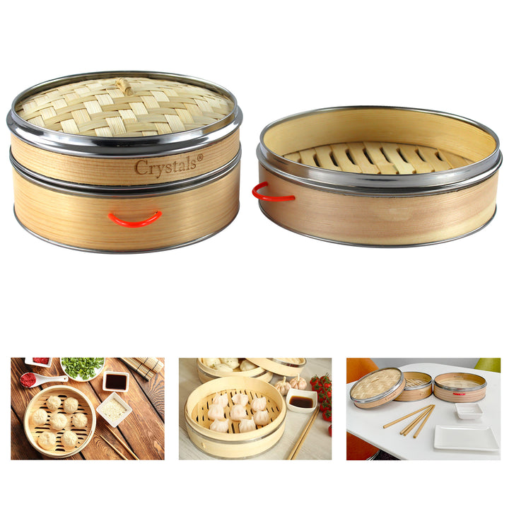 2 Tier 21 cm Bamboo Steamer Food Cooker