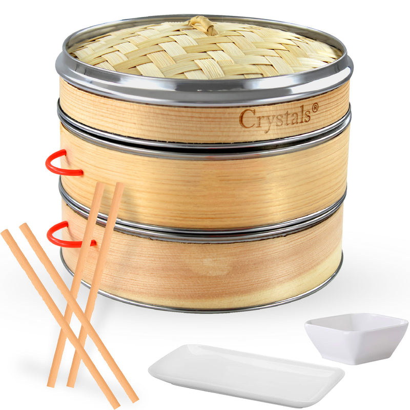 2 Tier 21 cm Bamboo Steamer Food Cooker