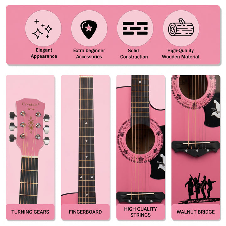 38" Full Size 6 String Guitar Pink Color