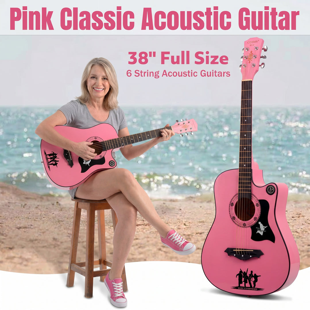 38" Full Size 6 String Guitar Pink Color