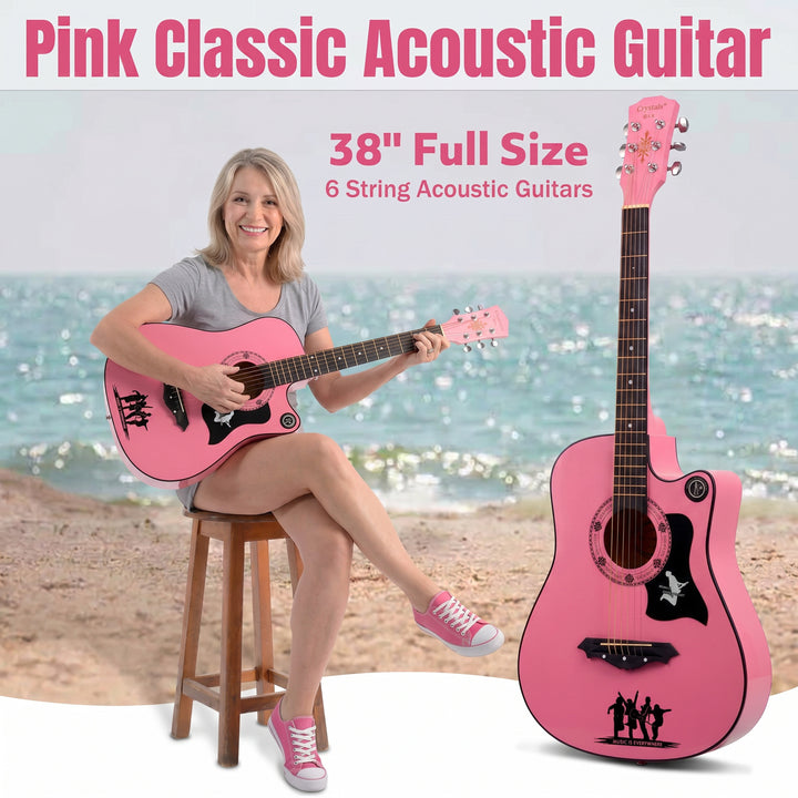 38" Full Size 6 String Guitar Pink Color