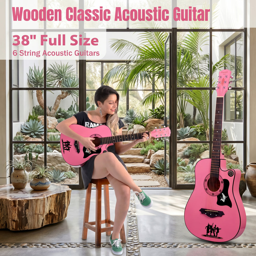 38" Full Size 6 String Guitar Pink Color
