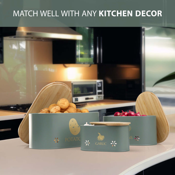Vegetable Storage Tins for Potato, Onion and Garlic