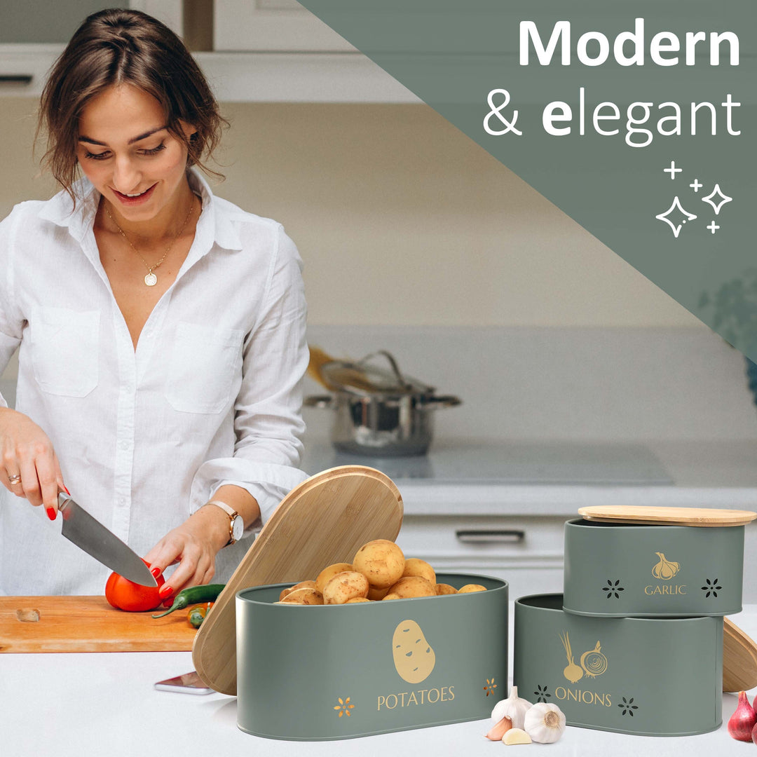 Vegetable Storage Tins for Potato, Onion and Garlic
