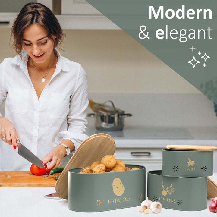 Vegetable Storage Tins for Potato, Onion and Garlic