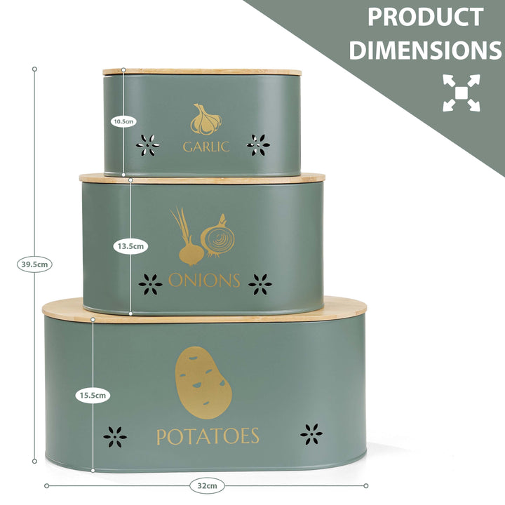 Vegetable Storage Tins for Potato, Onion and Garlic