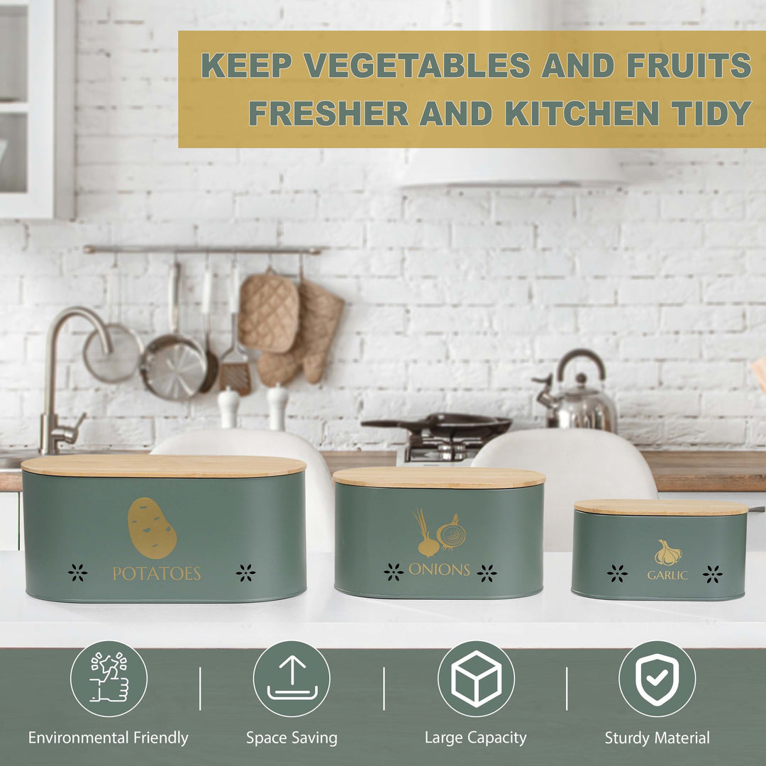 Vegetable Storage Tins for Potato, Onion and Garlic