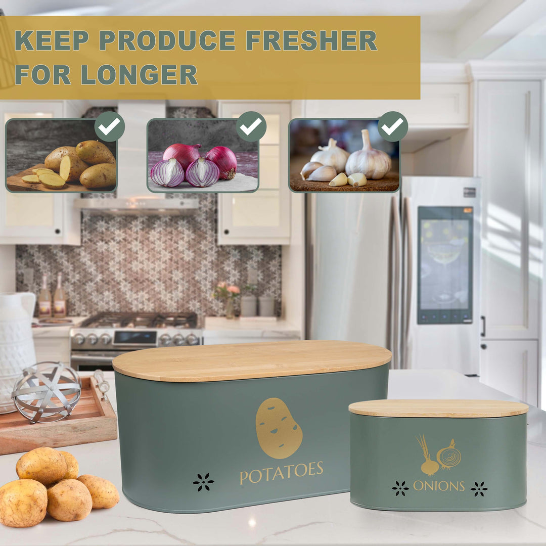 Vegetable Storage Tins for Potato, Onion and Garlic