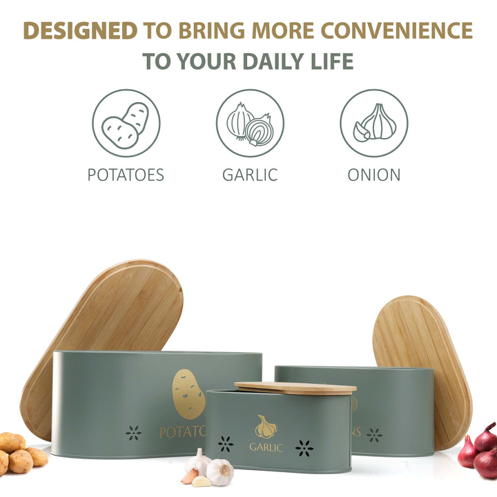 Vegetable Storage Tins for Potato, Onion and Garlic