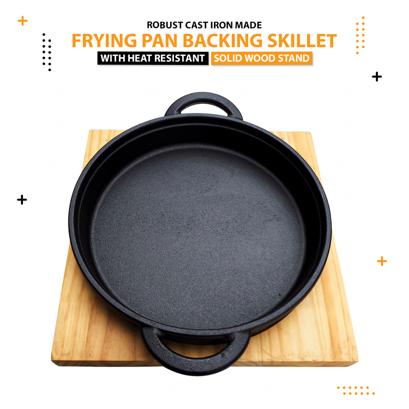 Cast Iron Frying Pot With Wood Board