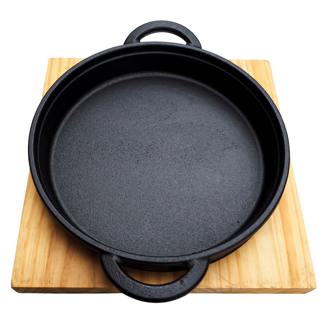 Cast Iron Frying Pot With Wood Board