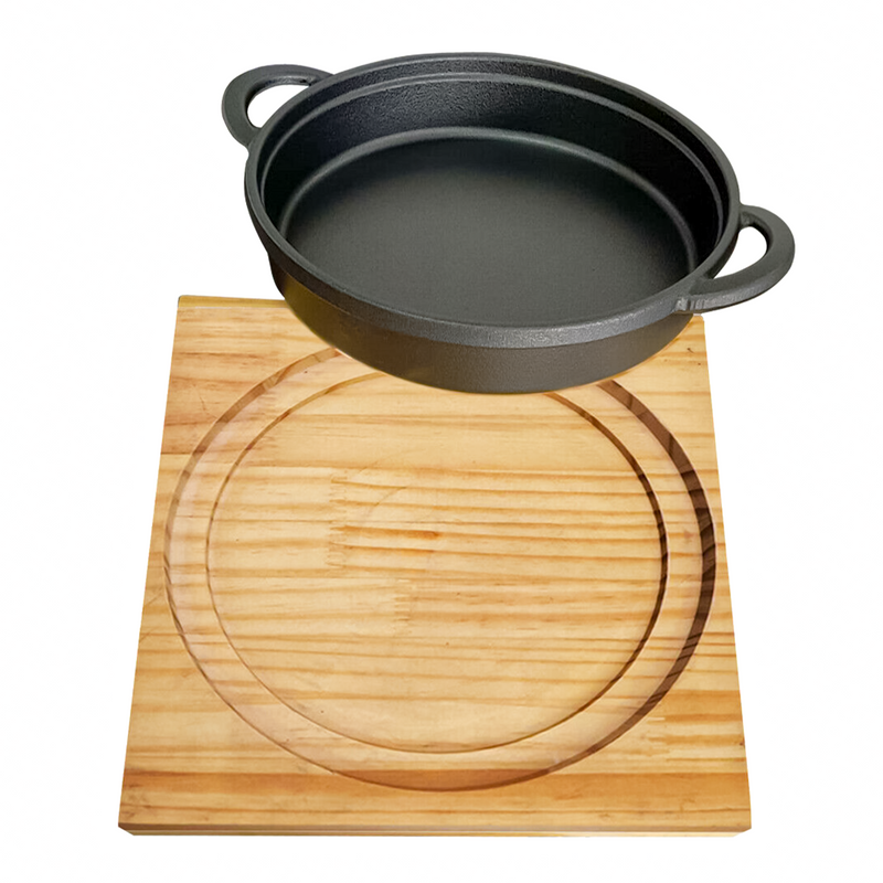 Cast Iron Frying Pot With Wood Board