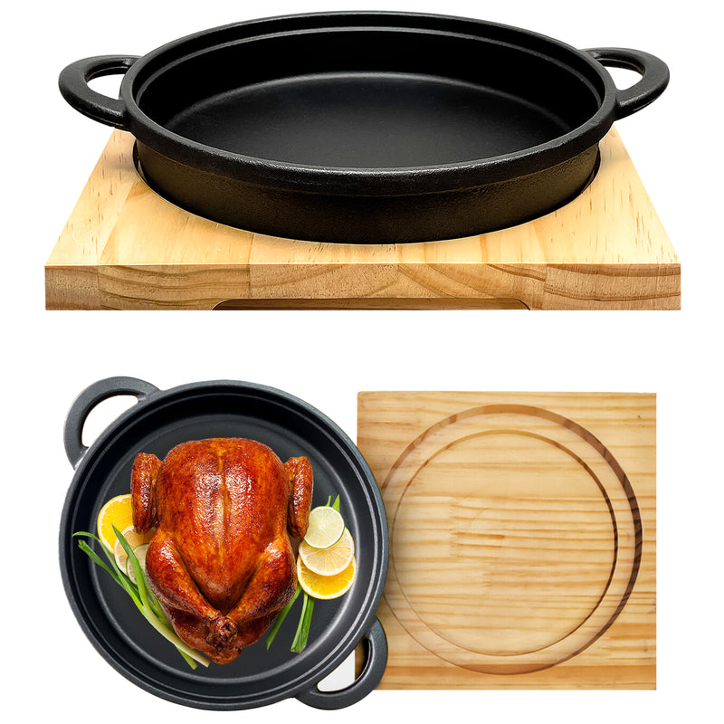 Cast Iron Frying Pot With Wood Board