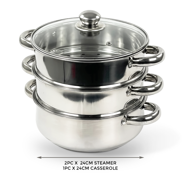 3-Tier Stainless Steel Steamer Cookware