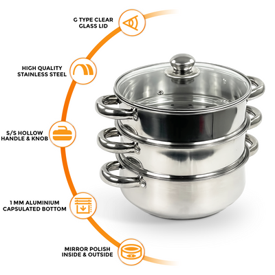 3-Tier Stainless Steel Steamer Cookware