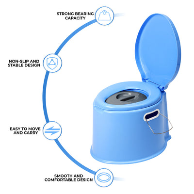 6L Large Portable Compact Potty Camping Toilet Blue