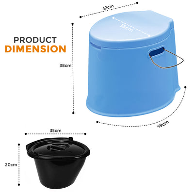 6L Large Portable Compact Potty Camping Toilet Blue