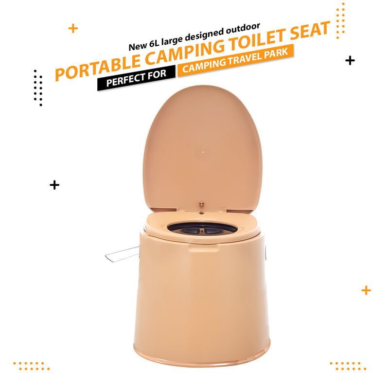 6L Large Portable Compact Potty Camping Toilet Brown