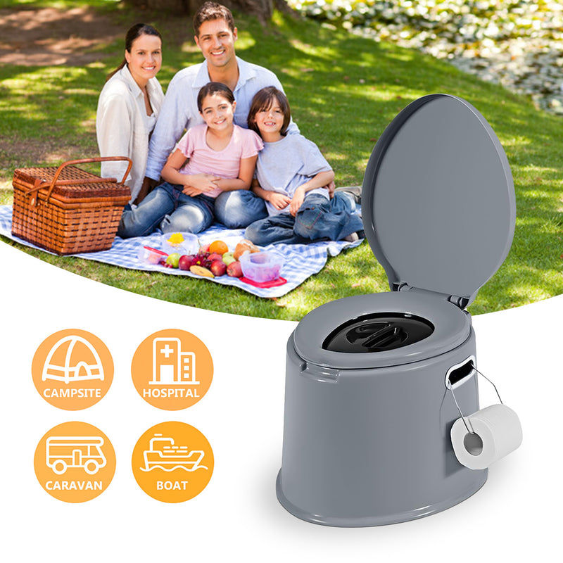 6L Large Portable Compact Potty Camping Toilet Grey
