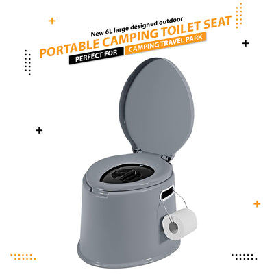 6L Large Portable Compact Potty Camping Toilet Grey