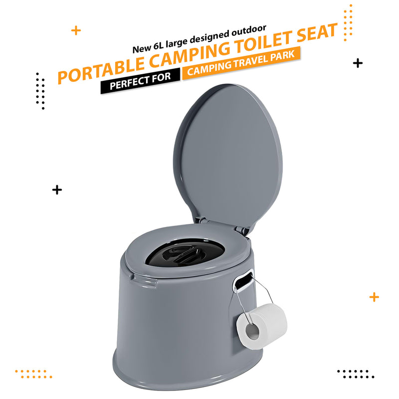 6L Large Portable Compact Potty Camping Toilet Grey