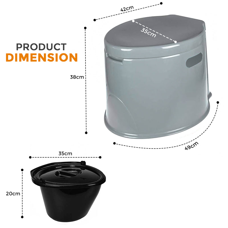 6L Large Portable Compact Potty Camping Toilet Grey