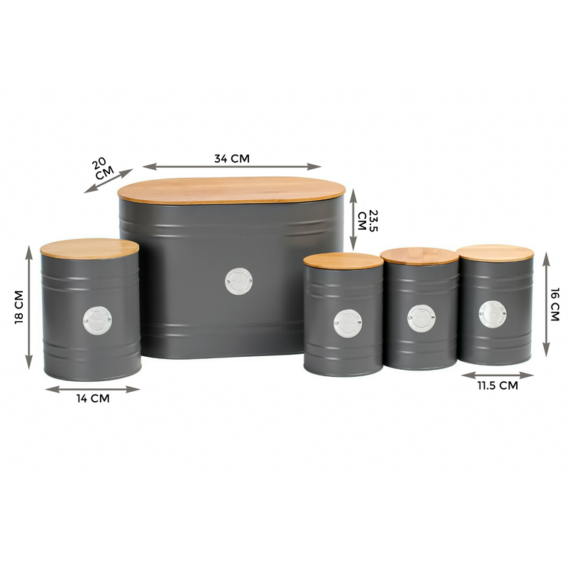 5Pcs Kitchen Storage Tins Canister - Bread Bin