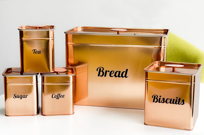 5 Piece Kitchen Storage Tins Canister - Bread Bin