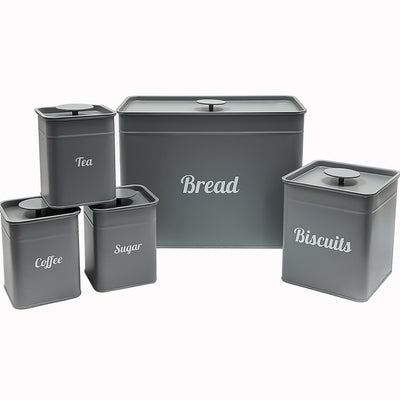 5 Piece Kitchen Storage Tins Canister - Bread Bin