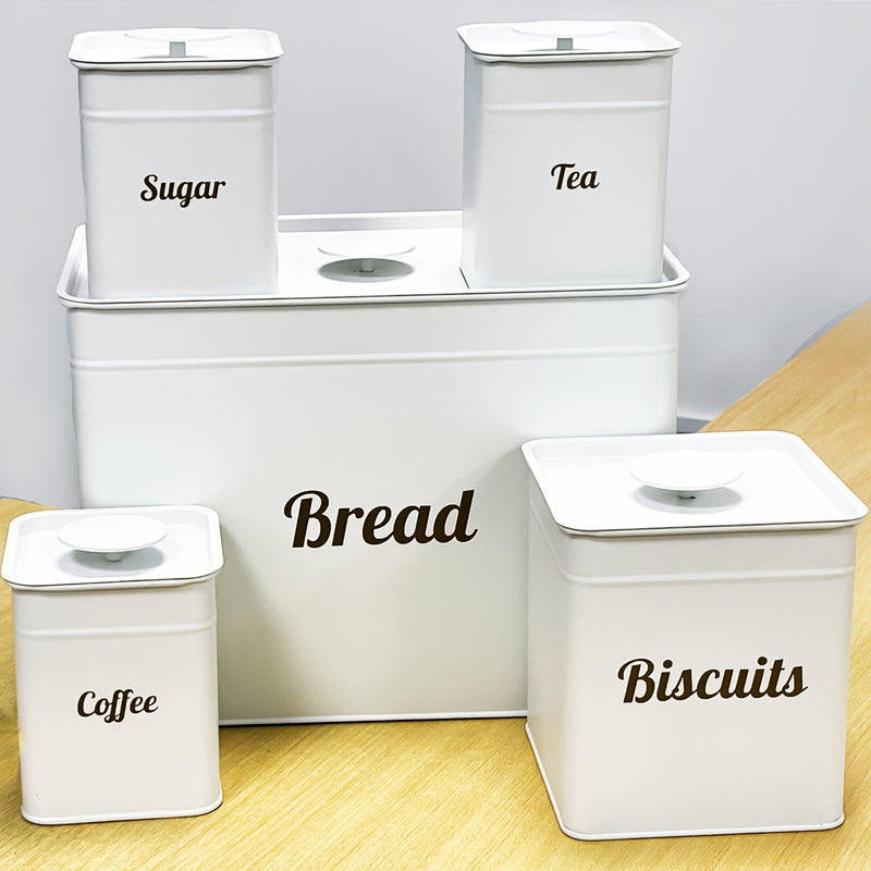 5 Piece Kitchen Storage Tins Canister - Bread Bin