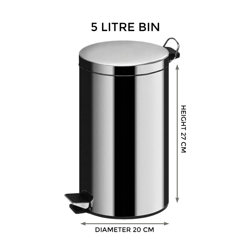 5 Litre Stainless Steel Pedal Bin