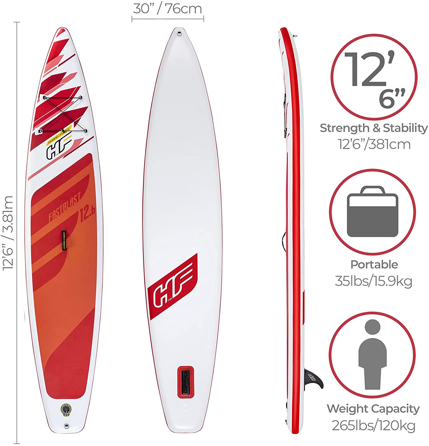 TECHLIFE SUP ボード レッド・ホワイト Bestway Hydro-Force SUP, Red/White, 12 ft 6 – Denny Shop UK