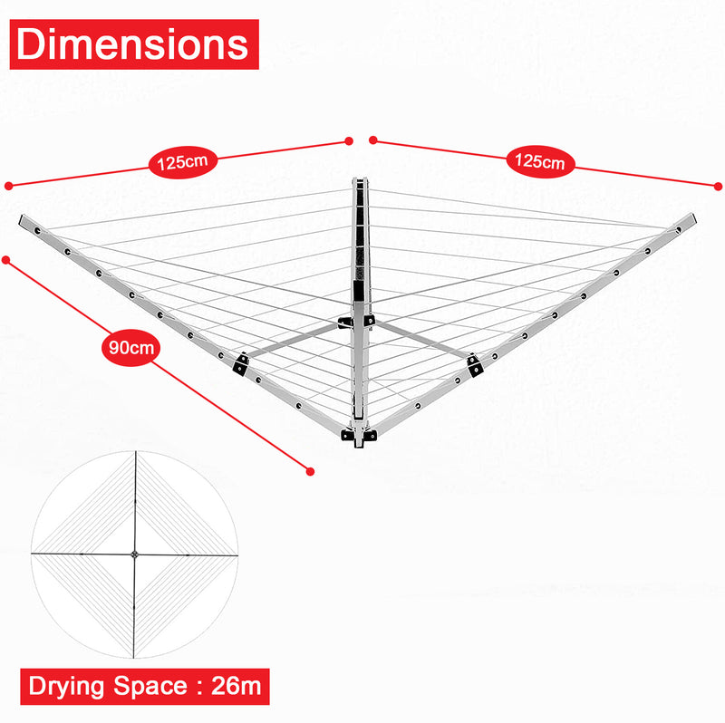 5 Arm 26m Wall Mounted Clothes Airer