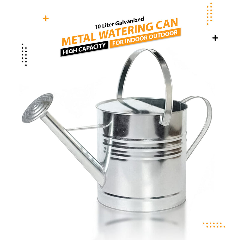 10L Metal Watering Can - Silver