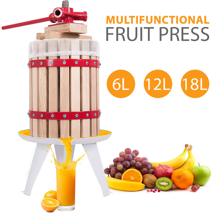 Manual Fruit Press Wooden - 6/12/18 Liters