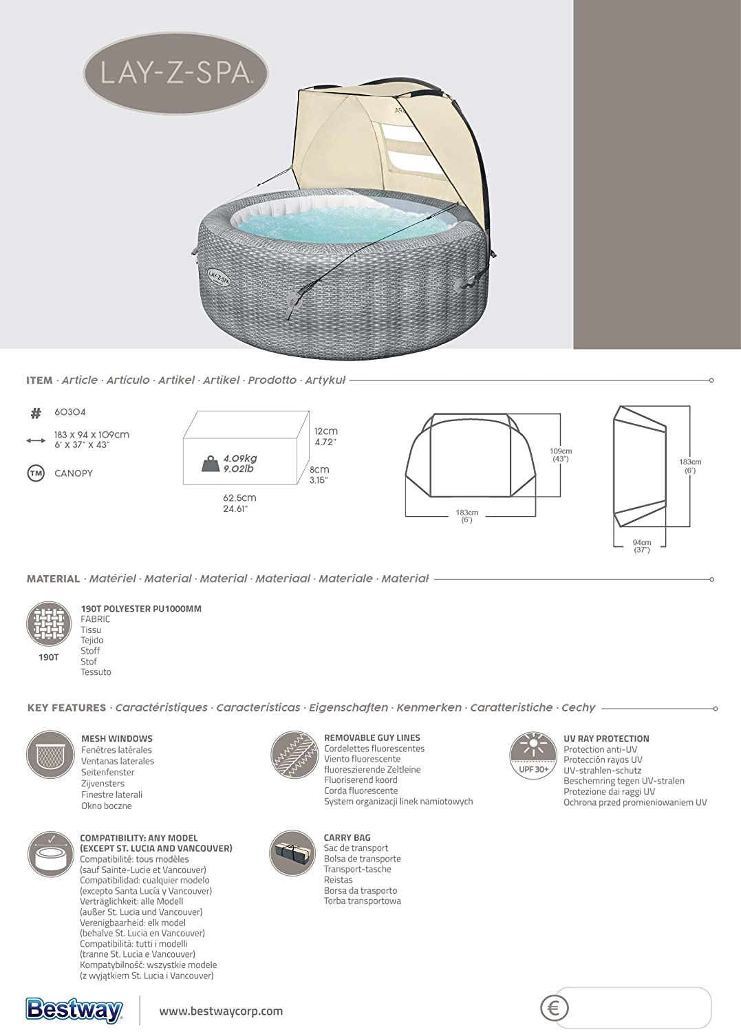 Spa Canopy Lay-Z Spa Canopy Cover | Dennyshop UK