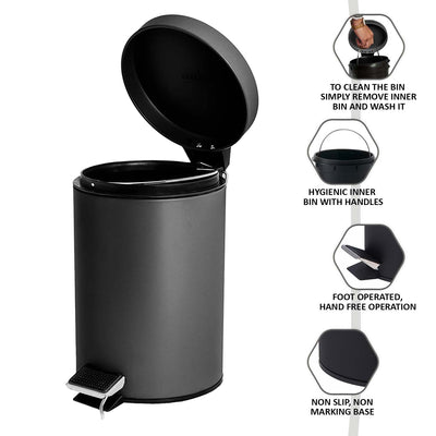 3L Pedal Bin with Toilet Brush Black