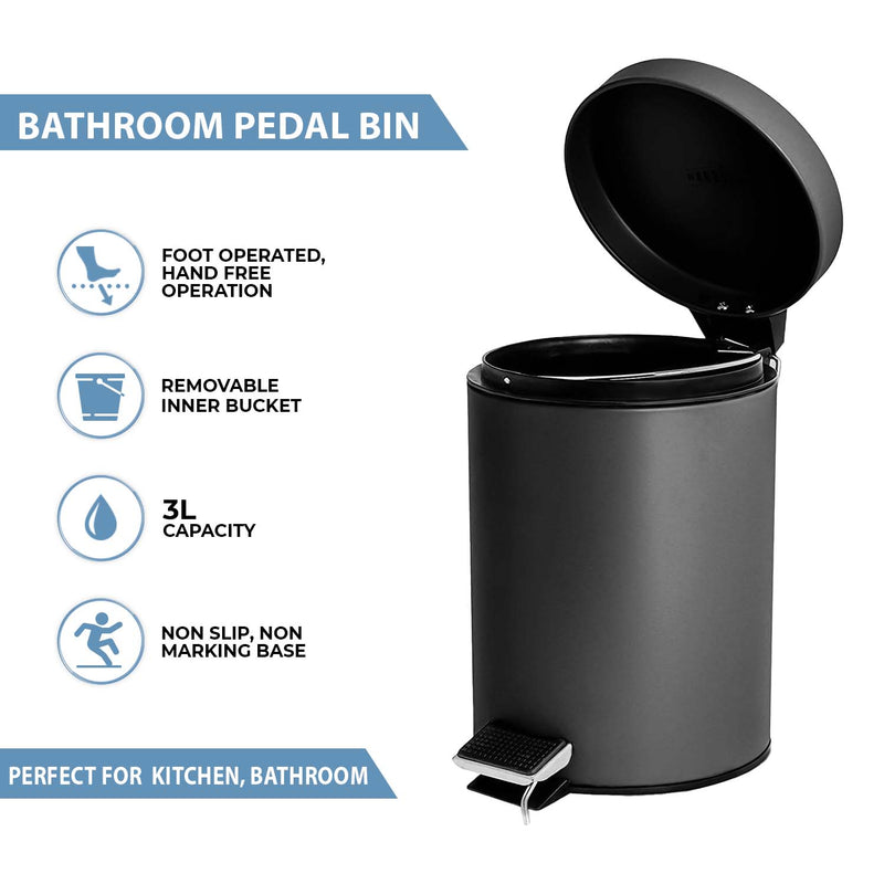 3L Pedal Bin with Toilet Brush Black