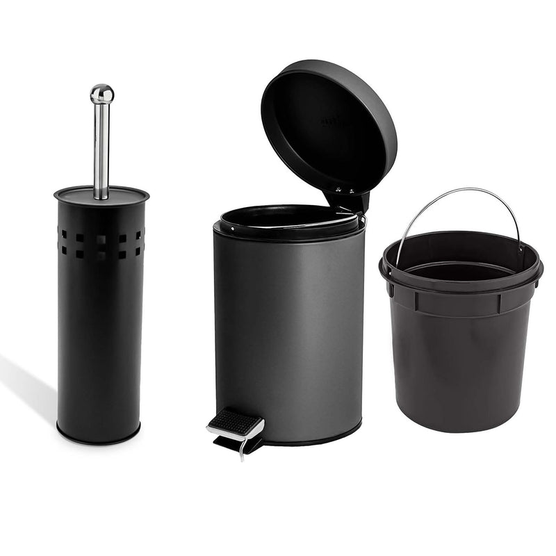 3L Pedal Bin with Toilet Brush Black