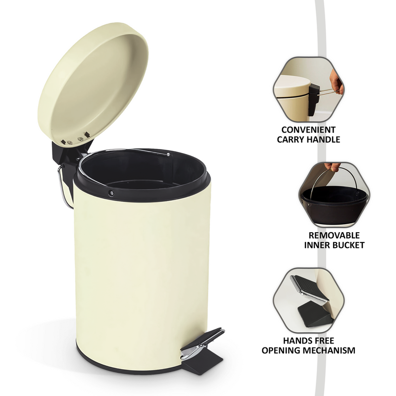 3 Litre Stainless Steel Pedal Bin - Cream