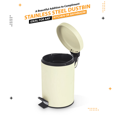 3 Litre Stainless Steel Pedal Bin - Cream