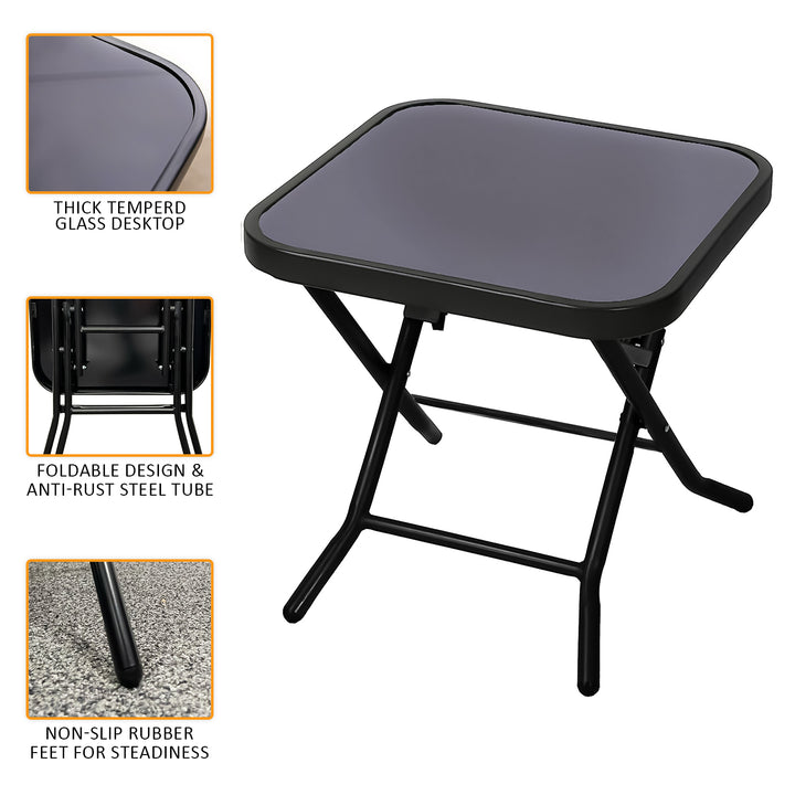Glass Top Folding Side Square Table