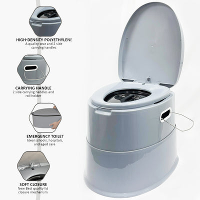 6L Large Portable Compact Potty Camping Toilet Grey